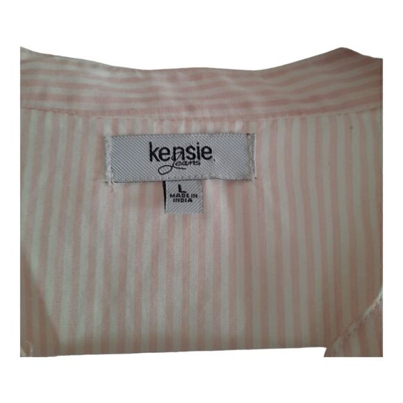 Kensie Jeans Striped Tie Sleeve Button Up Shirt - Picture 2 of 6